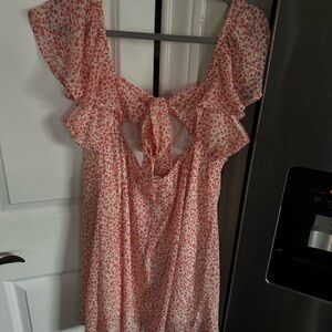 Altar'd State Pink Flutter Sleeve dress with Tie back